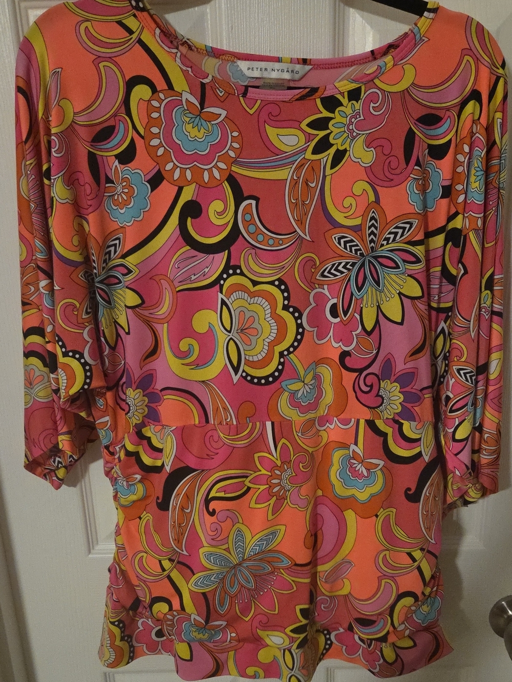 Peter Nygard Pink Orange Yellow Floral Print Tunic Top
